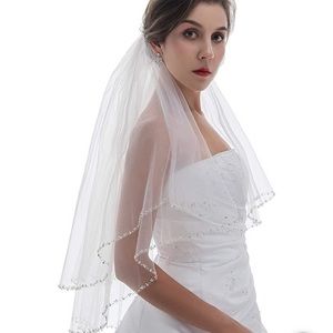 New White Beaded Wedding Veil